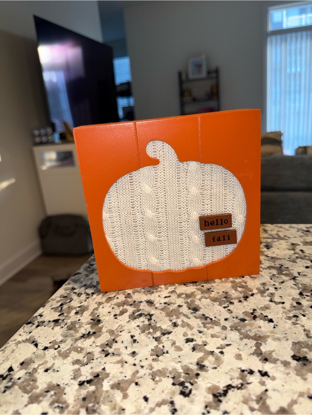 Hello Fall Pumpkin Block Sign - Orange & Cream